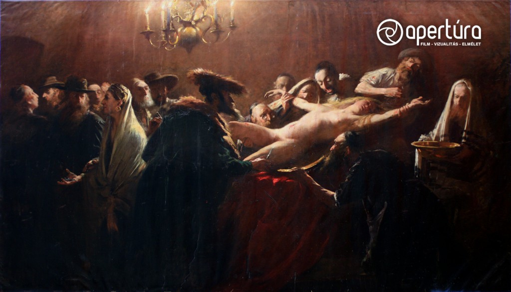 Ismeretlen festő (pszeudo-Munkácsy): Rituális gyilkosság, 1889–1897 (?). Olaj, vászon, 225 x 392 cm.